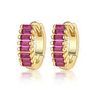 Cubic Zirconia Hoop Earrings, 925 Sterling Silver Earrings for Women, with S925 Stamp, Real 18K Gold Plated, Medium Violet Red, 10x3mm(DI7487-14)