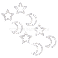 Unicraftale 304 Stainless Steel Cabochons, Star & Moon, Stainless Steel Color, 10.5-11x9.5-11x1.5mm, 20pcs/box(STAS-UN0013-99P)