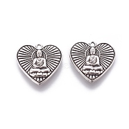 Tibetan Style Alloy Pendants, Cadmium Free & Nickel Free & Lead Free, Heart with Buddha, Antique Silver, 23x25x3mm, Hole: 2mm(X-TIBEP-A122968-AS-FF)