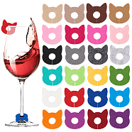 24Pcs 24 Colors Felt Wine Glass Charms, Cat Head, Mixed Color, 35x35mm, Hole: 10mm, 1pc/color(AJEW-BC0004-22)