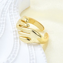 Brass Cuff Rings for Women, Hand, Real 18K Gold Plated, 11.5mm, Inner Diameter: Adjustable(RJEW-G347-07G)