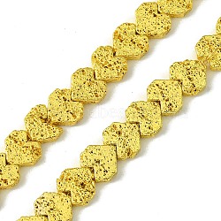 Electroplated Natural Lava Rock Beads Strands, Heart, Golden Plated, 7.5~8.5x8~8.5x2.5~3mm, Hole: 0.9mm, about 54pcs/strand, 15.51''(39.4cm)(G-H303-A09-G01)