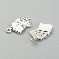 Tibetan Style Alloy Pendants, Poker/Playing Cards Charm, Antique Silver, 24.5x13x2mm, Hole: 1.6mm(FIND-CJC0016-10AS)