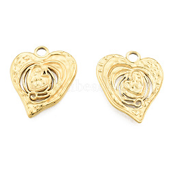 Ion Plating(IP) 201 Stainless Steel Pendants, Heart, Real 18K Gold Plated, 21x18.5x2mm, Hole: 2.5mm(STAS-N098-265LG)