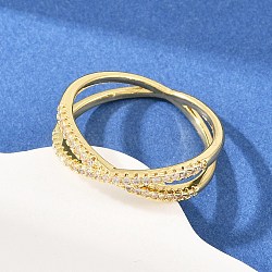 Brass Micro Pave Cubic Zirconia Finger Rings, Criss Cross Rings, Real 18K Gold Plated, 6.5mm, Inner Diameter: 20.8mm(RJEW-D340-01G-06)
