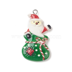 Opaque Resin Pendants, Christmas Charms, with Platinum Tone Iron Loops, Santa Claus, 38.5x20.5x6mm, Hole: 1.8mm(RESI-C021-01N)