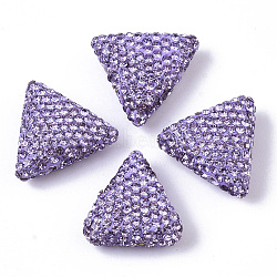 Handmade Polymer Clay Rhinestone Beads, Triangle, Violet, PP14(2.0~2.1mm), 18.5x19.5~20.5x9mm, Hole: 1.6mm(RB-T017-05C)