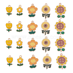 50Pcs 5 Styles Eco-Friendly Zinc Alloy  Pendants, with Enamel, Flower, Cadmium Free & Nickel Free & Lead Free, Yellow, 19.5~28x11~20x1.5~3mm, Hole: 2mm, 10pcs/style(ENAM-CJ0001-88)