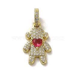 Rack Plating Brass Micro Pave Clear Cubic Zirconia Pendants, Real 18K Gold Plated, Long-Lasting Plated, Lead Free & Cadmium Free, Human, Red, 30.5x14x9mm, Hole: 5.5mm(KK-R158-02E-G)