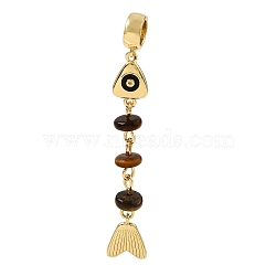 Brass Pave Cubic Zirconia Clear Cubic Zirconia & Natural Tiger Eye & Enamel European Dangle Charms, Large Hole Pendants, Fish, Rack Plating, Long-Lasting Plated, Cadmium Free & Lead Free, Real 18K Gold Plated, 54.5mm, Hole: 5.5mm(GG-CBA3401-01G-A01)
