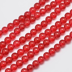 Natural & Dyed Malaysia Jade Bead Strands, Imitation Red Agate, Round, Red, 6mm, Hole: 0.8mm, about 64pcs/strand, 15 inch(X-G-A146-6mm-A02)