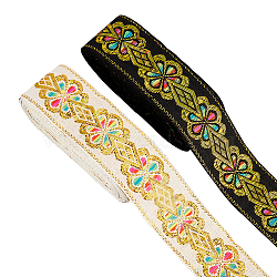 2 Rolls 2 Colors Ethnic Style Embroidery Polyester Ribbons, Jacquard Ribbon, Tyrolean Ribbon, Garment Accessories, Flower Pattern, Mixed Color, 1-3/4 inch(45mm), about 7.66 Yards(7m)/Roll, 1 roll/color(OCOR-FG0001-58)