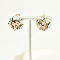 Plastic 3D Flower Hoop Earrings with Cubic Zirconia, Real 18K Gold Plated Alloy Earrings, Light Sky Blue, 20mm(XJ8294-4)