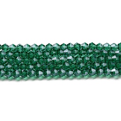 Transparent Electroplate Glass Beads Strands, Pearl Luster Plated, Faceted, Bicone, Teal, 3.5~3.8x3mm, Hole: 0.8mm, about 113~115pcs/strand, 14.17~14.37 inch(36~36.5cm)(EGLA-A039-T3mm-A10)