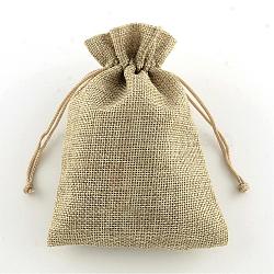 Polyester Imitation Burlap Packing Pouches Drawstring Bags, Tan, 18x13cm(ABAG-R004-18x13cm-05)