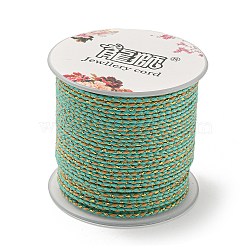 4-Ply Polycotton Cord, Handmade Macrame Cotton Rope, with Gold Wire, for String Wall Hangings Plant Hanger, DIY Craft String Knitting, Medium Aquamarine, 1.5mm, about 21.8 yards(20m)/roll(OCOR-Z003-C21)