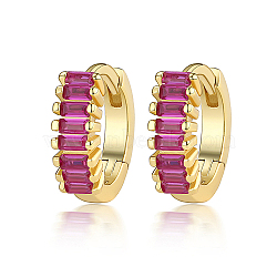 Cubic Zirconia Hoop Earrings, 925 Sterling Silver Earrings for Women, with S925 Stamp, Real 18K Gold Plated, Medium Violet Red, 10x3mm(DI7487-14)