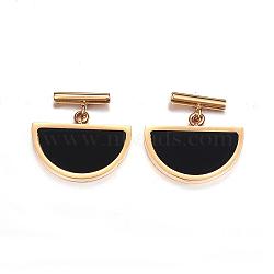 304 Stainless Steel Dangle Stud Earrings, with Resin, Half Round, Golden, 16x17.5x2mm, Pin: 0.8mm(EJEW-G193-02B)
