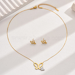 18K Gold Plated Stainless Steel Jewelry Set, Butterfly Pendant & Stud Earrings(EY3874)