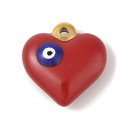 304 Stainless Steel Enamel Pendants, Golden, Heart with Evil Eye Charm, FireBrick, 17x17x6.5mm, Hole: 1.8mm(STAS-M071-02G)