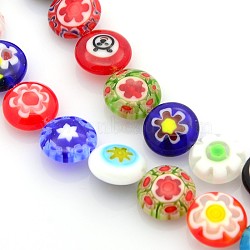 Handmade Millefiori Glass Bead Strands, Flat Disc, Mixed Color, 10x4.5mm, Hole: 1mm, about 41pcs/strand, 16 inch(X-LAMP-J034-10mm-M)