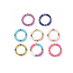 8Pcs 8 Color Acrylic Curved Tube & Plastic Evil Eye Beaded Stretch Bracelets Set, Lucky Stackable Bracelets for Women, Mixed Color, Inner Diameter: 2-1/8 inch(5.5cm), 1Pc/color(BJEW-JB08963)