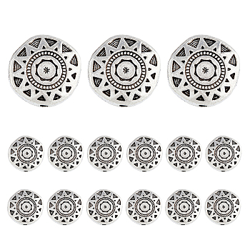 60Pcs Tibetan Style Alloy Beads, Flat Round with Sun Pattern, Antique Silver, 12.5x12.5x3.5mm, Hole: 1.2mm