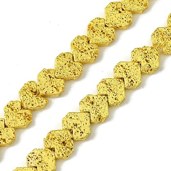 Electroplated Natural Lava Rock Beads Strands, Heart, Golden Plated, 7.5~8.5x8~8.5x2.5~3mm, Hole: 0.9mm, about 54pcs/strand, 15.51''(39.4cm)
