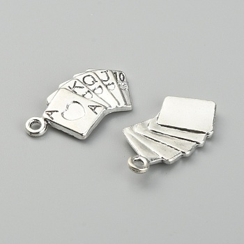 Tibetan Style Alloy Pendants, Poker/Playing Cards Charm, Antique Silver, 24.5x13x2mm, Hole: 1.6mm