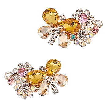 2Pcs Butterfly Alloy Glass Rhinestone Shoe Decoration, Detachable Iron Shoe Buckle Clip, Light Khaki, 32.5x55.5x12.5mm