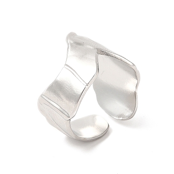 304 Stainless Steel Wave Open Cuff Ring for Women, Stainless Steel Color, Inner Diameter: US Size 6(16.5mm)