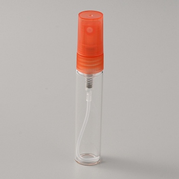 Transparent Glass Spray Bottles, Fine Mist Atomizer, with Plastic Dust Cap, Refillable Bottle, Column, Coral, 1.4x7.9cm, Capacity: 5ml(0.17fl. oz)