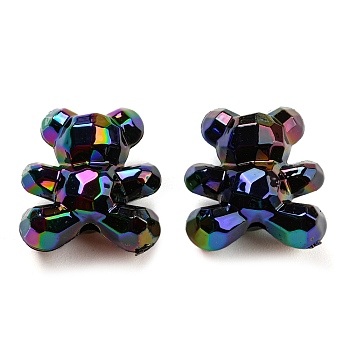UV Plating Acrylic Faceted Beads, AB Color Plated, Iridescent Bear, Black, 18.5x17x12mm, Hole: 2.2mm