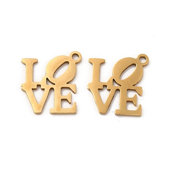 201 Stainless Steel Pendants, Word Love Charm, Golden, 18x17.8x1mm, Hole: 1.5mm