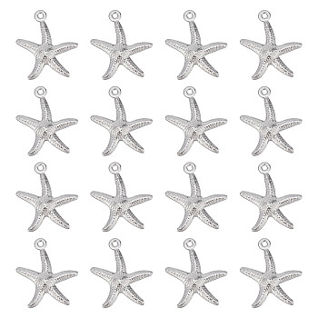 100Pcs 316 Surgical Stainless Steel Pendants, Starfish Charm, Stainless Steel Color, 18x15x2mm, Hole: 1.2mm