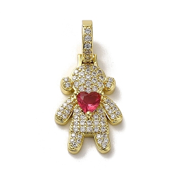 Rack Plating Brass Micro Pave Clear Cubic Zirconia Pendants, Real 18K Gold Plated, Long-Lasting Plated, Lead Free & Cadmium Free, Human, Red, 30.5x14x9mm, Hole: 5.5mm