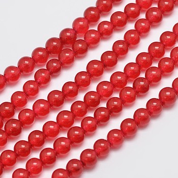 Natural & Dyed Malaysia Jade Bead Strands, Imitation Red Agate, Round, Red, 6mm, Hole: 0.8mm, about 64pcs/strand, 15 inch