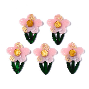 Acrylic & Cellulose Acetate(Resin) Cabochons, Flower, Pink, 43x31x7mm