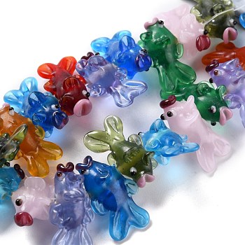Handmade Lampwork Beads, Bumpy, Fish, Mixed Color, 24~29x14~17x13~15mm, Hole: 1.8~2mm, about 20pcs/strand, 8.46 inch(21.5cm)