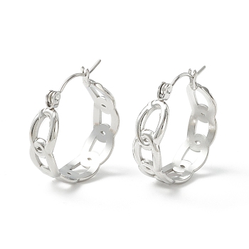 304 Stainless Steel Curb Chain Chunky Hoop Earrings for Women, Stainless Steel Color, 22x20.5x7mm, Pin: 0.7mm