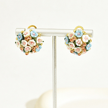 Plastic 3D Flower Hoop Earrings with Cubic Zirconia, Real 18K Gold Plated Alloy Earrings, Light Sky Blue, 20mm