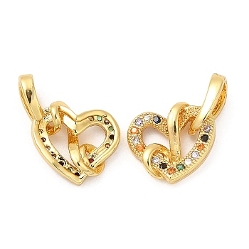 Brass Micro Pave Cubic Zirconia Pendants, Heart, Real 18K Gold Plated, 16x11x5mm, Hole: 4.5x2.5mm