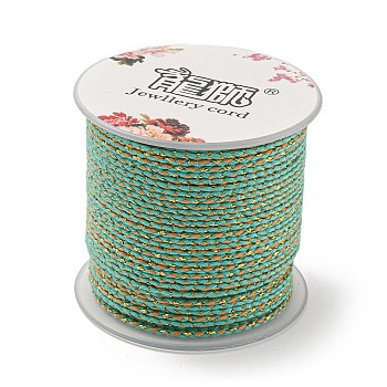4-Ply Polycotton Cord, Handmade Macrame Cotton Rope, with Gold Wire, for String Wall Hangings Plant Hanger, DIY Craft String Knitting, Medium Aquamarine, 1.5mm, about 21.8 yards(20m)/roll