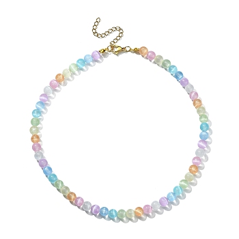 Dyed Natural Selenite Round Beaded Necklace with 304 Stainless Steel Clasps, Colorful, 14.84 inch(37.7cm), Beads: 6.5mm