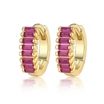 Cubic Zirconia Hoop Earrings, 925 Sterling Silver Earrings for Women, with S925 Stamp, Real 18K Gold Plated, Medium Violet Red, 10x3mm