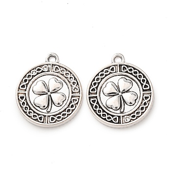 Tibetan Style Alloy Pendants, Flat Round with Clover Charms, Antique Silver, 23x20x2mm, Hole: 2mm, about 278pcs/1000g