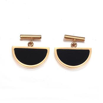 304 Stainless Steel Dangle Stud Earrings, with Resin, Half Round, Golden, 16x17.5x2mm, Pin: 0.8mm