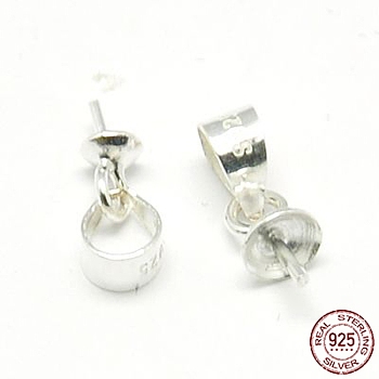 925 Sterling Silver Pendant Bails, for Half Drilled Beads, 6.5x3mm, Hole: 3mm, Pin: 0.6mm