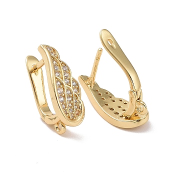 Rack Plating Brass Micro Pave Cubic Zirconia Hoop Earring Findings with Latch Back Closure, with Vertical Loops, Wings, Cadmium Free & Lead Free, Real 18K Gold Plated, 18x7x11mm, Hole: 1.2mm, Pin: 1mm
