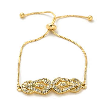 Cubic Zirconia Link Slider Bracelets, with Light Gold Brass Box Chains, Butterfly, Inner Diameter: 3-1/8 inch(8cm)